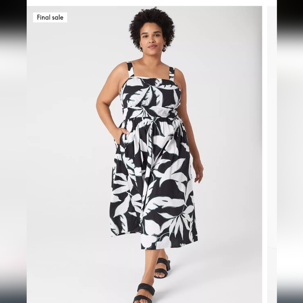 Lane Bryant Black and White Leaf Midi Dress
